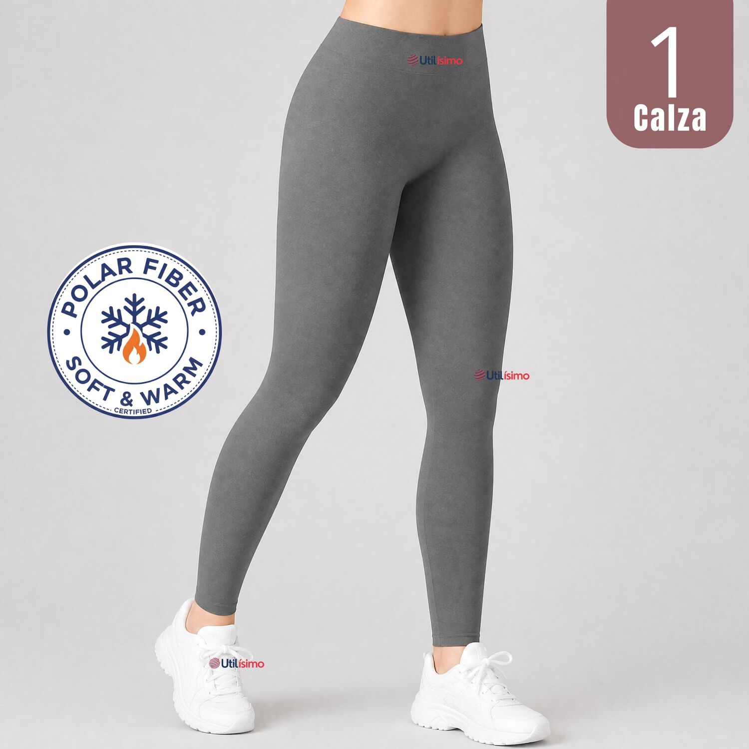 Calza Panty Polar T&eacute;rmica Sin Costura Tiro Alto Elasticada Gris image number 0.0