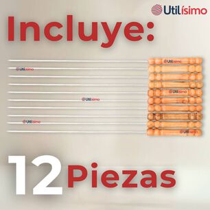 Pack 12 Pinchos De 40cm Para Anticuchos Brochetas Asados Mango De Madera