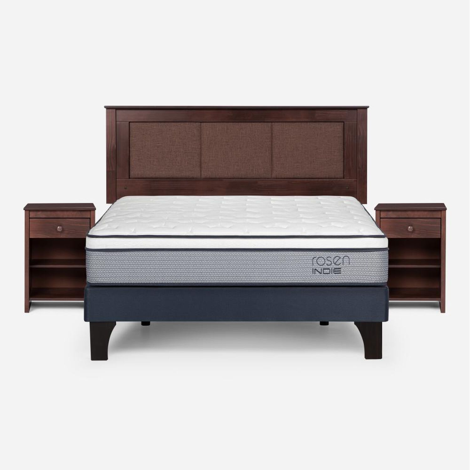 Cama Europea Rosen Indie / 2 Plazas / Base Normal + Set De Maderas Rachel image number 0.0