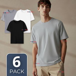 Pack 6 Camisetas Poleras 100% Algod&oacute;n B&aacute;sicas Lisa El&aacute;stica Hombre Colores Surtidos