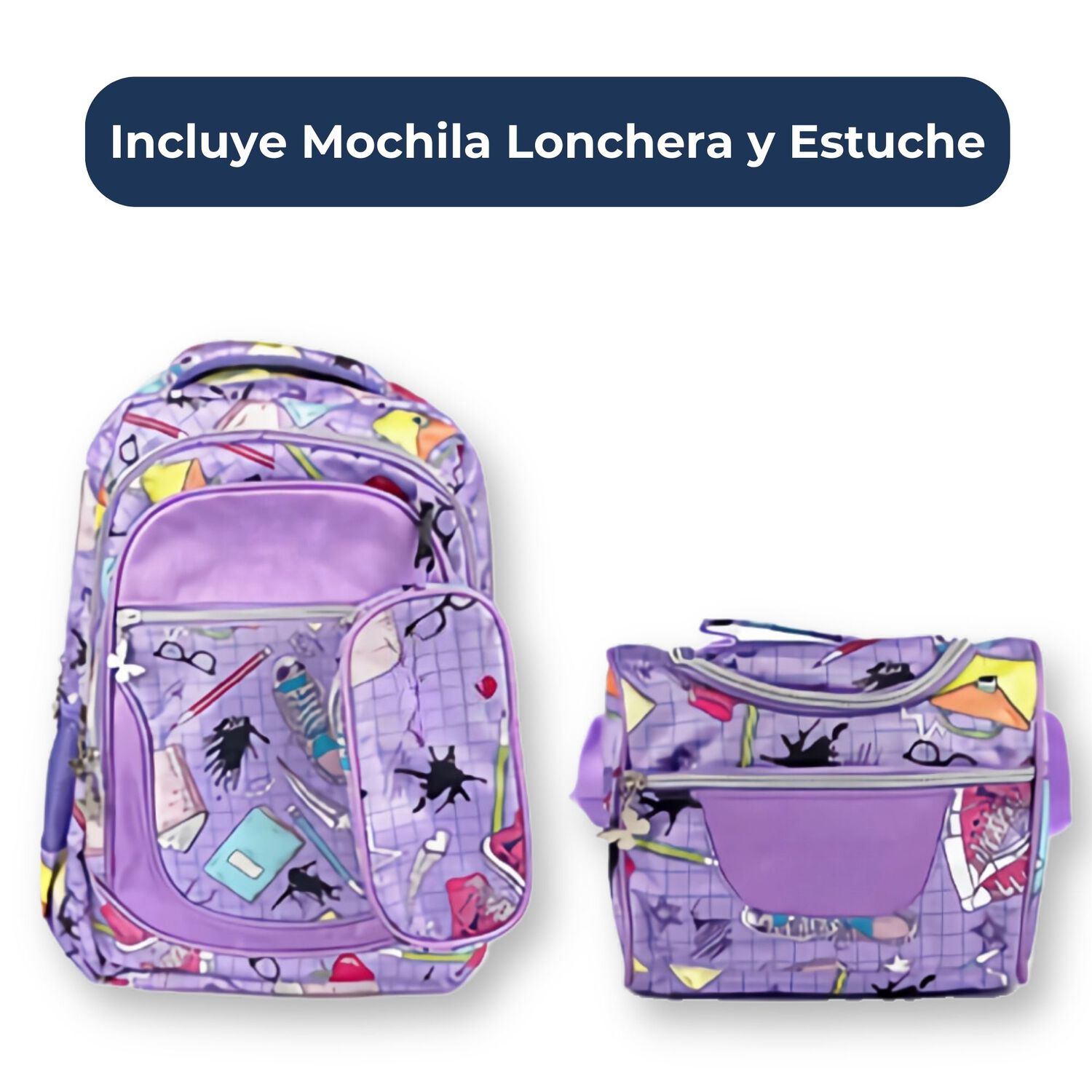 Pack Mochila Lonchera Estuche 45cm Juvenil Y Escolar Girls Geometric Purpura image number 2.0