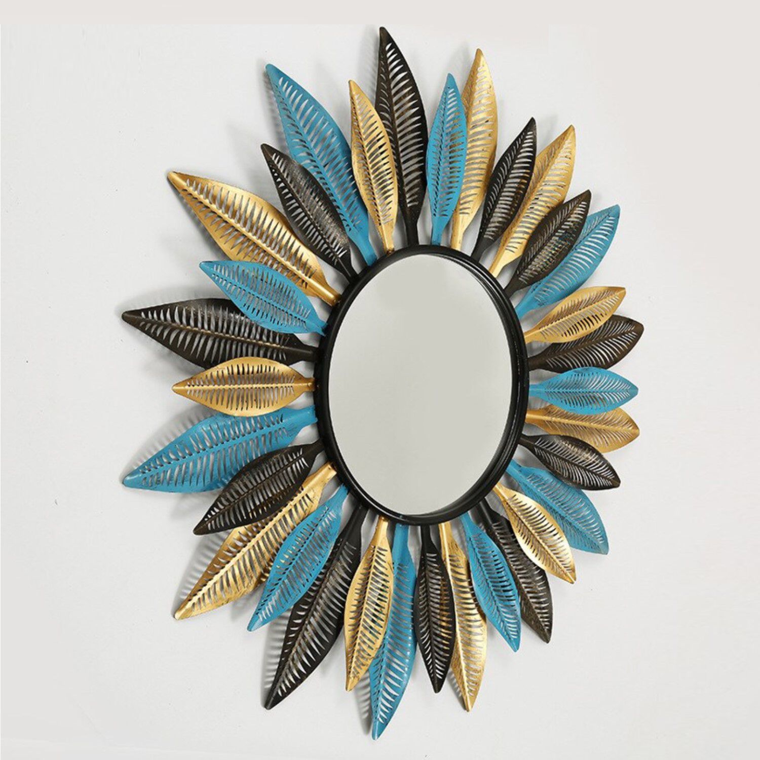 Espejo Deco Mural Boho Modern Plumas De Metal 80 Cm image number 1.0