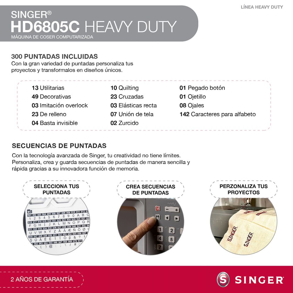 Máquina De Coser Singer Heavy Duty Hd6805c Computarizada image number 3.0