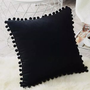 Funda De Cojines Con Pompones. Medida 45x45. Terciopelo. Negro
