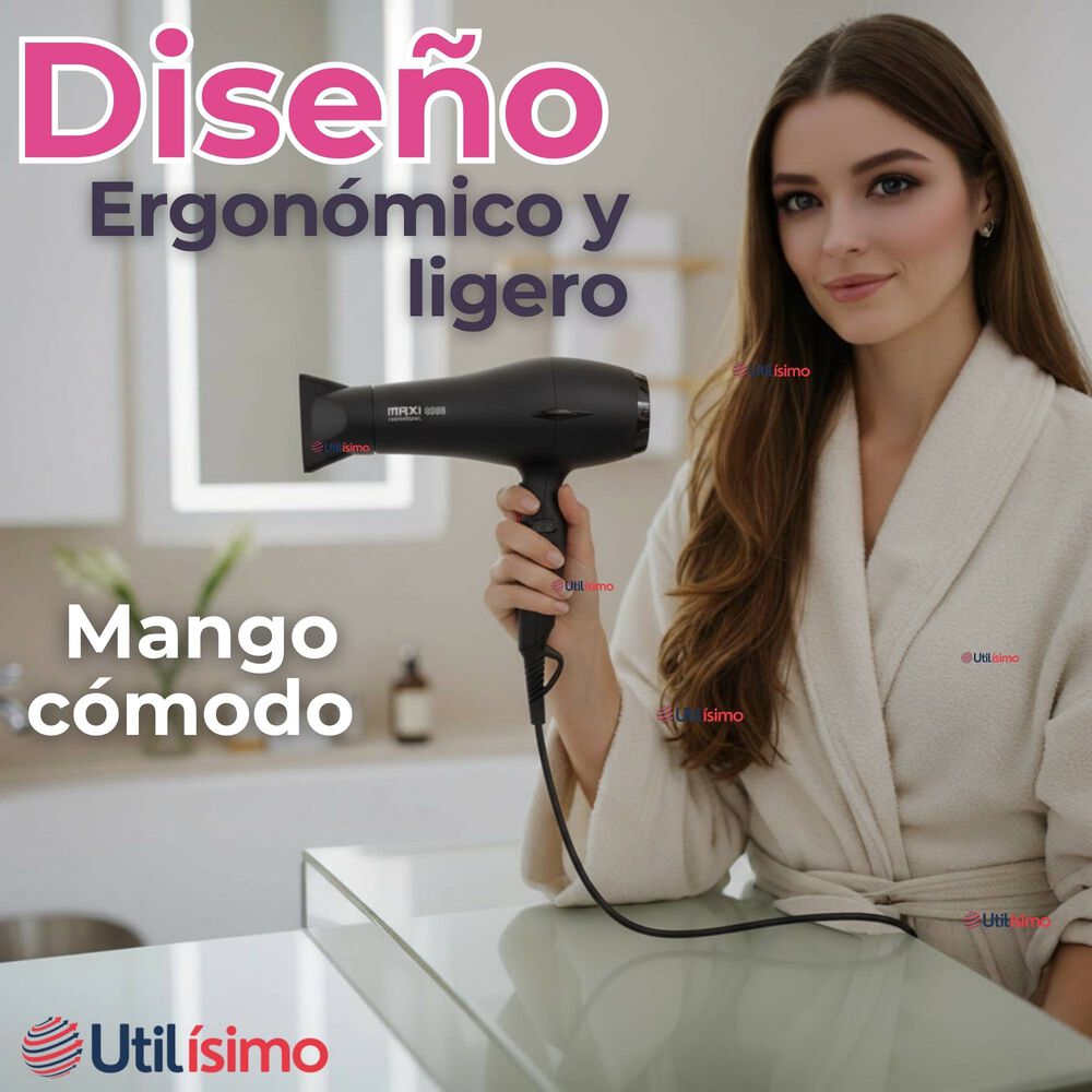 Secador De Pelo Cabello Premium Profesional 3000w Maxi-8008 Color Negro image number 4.0