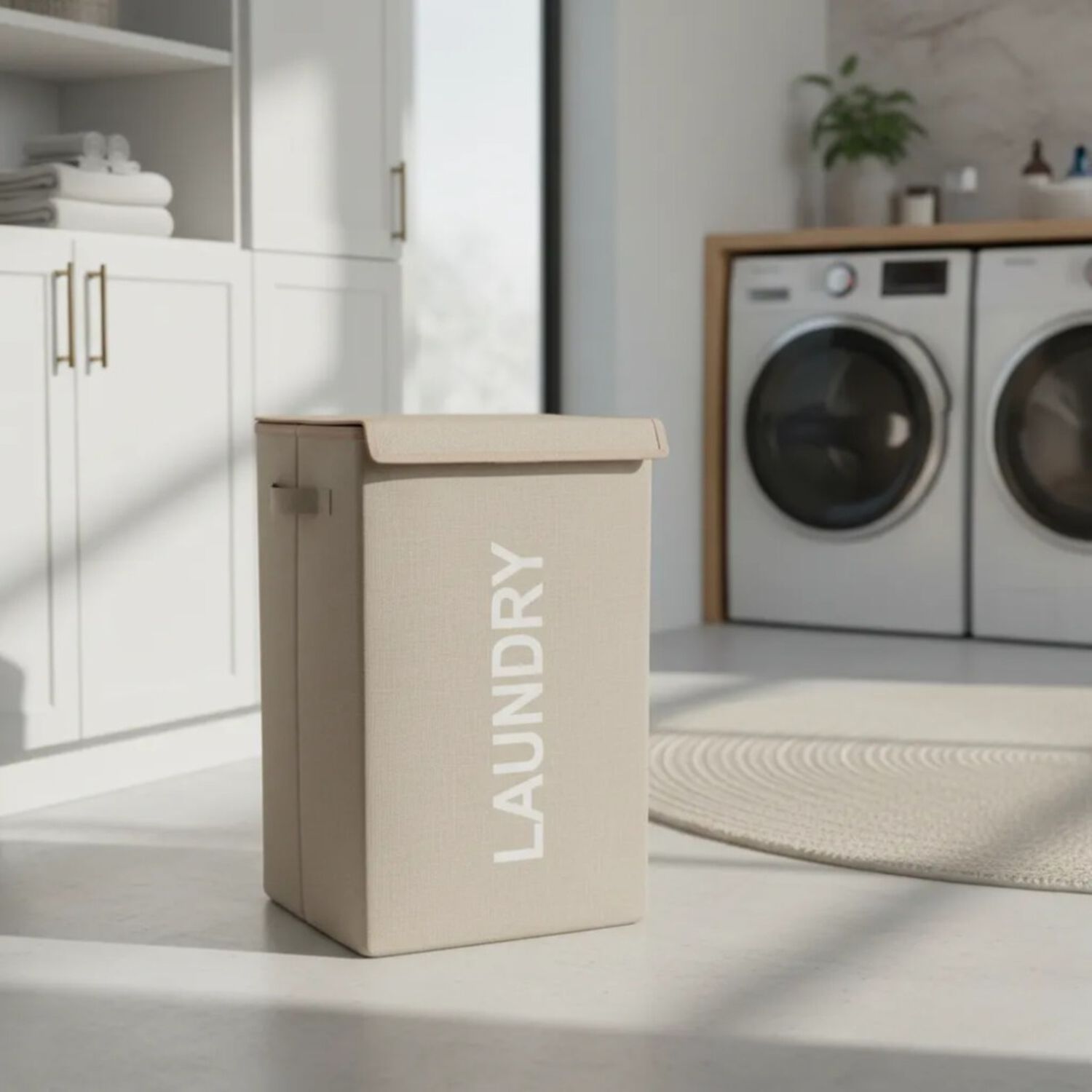 Canasto Organizador Para Ropa Laundry Beige Con Tapa image number 5.0