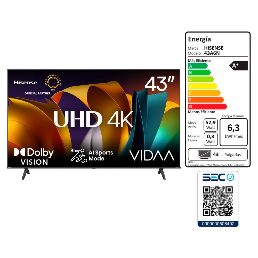Led 43" Hisense 43A6N / Ultra HD 4K / Smart TV image number 2.0