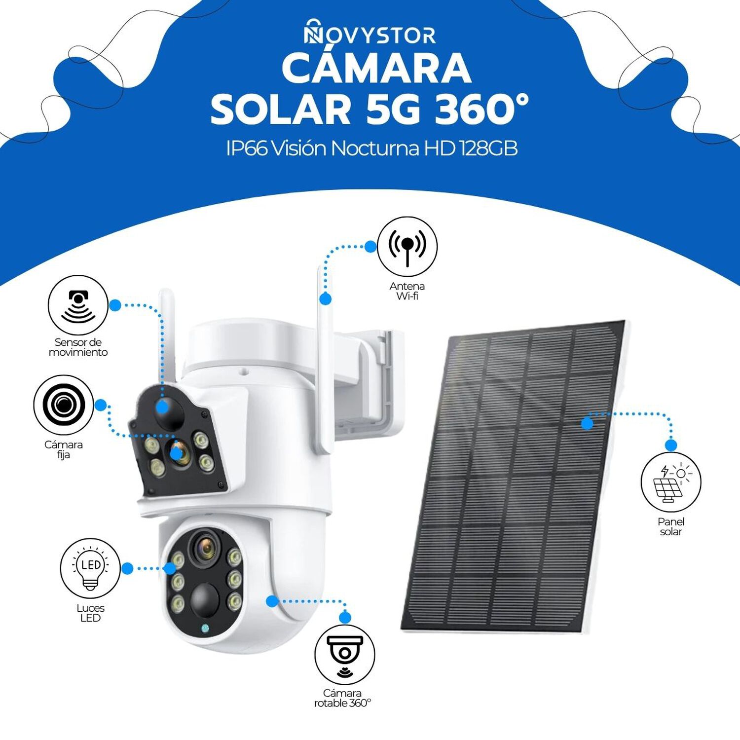 C&aacute;mara Solar 5g 360 Ip66 Visi&oacute;n Nocturna Hd 128gb Wifi image number 3.0