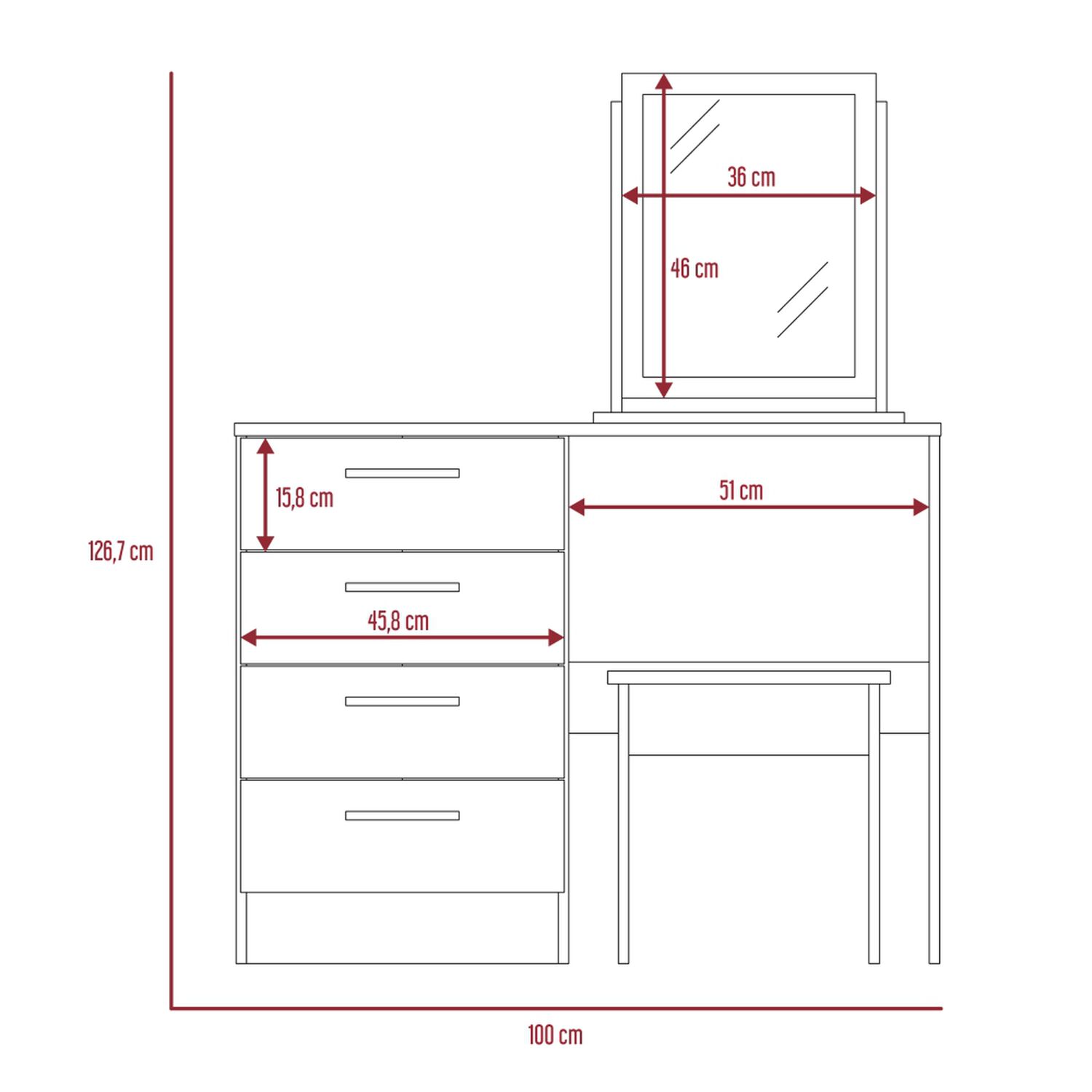 Mueble Tocador Con Espejo Y 4 Cajones + Silla image number 7.0