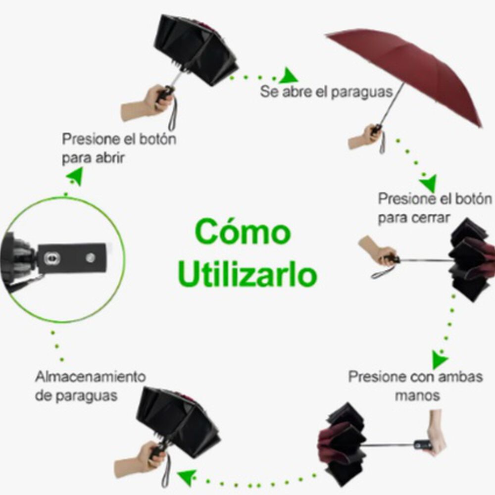 Paraguas Plegable Autom&aacute;tico Inverso Sombrilla Anti Uv Led image number 2.0