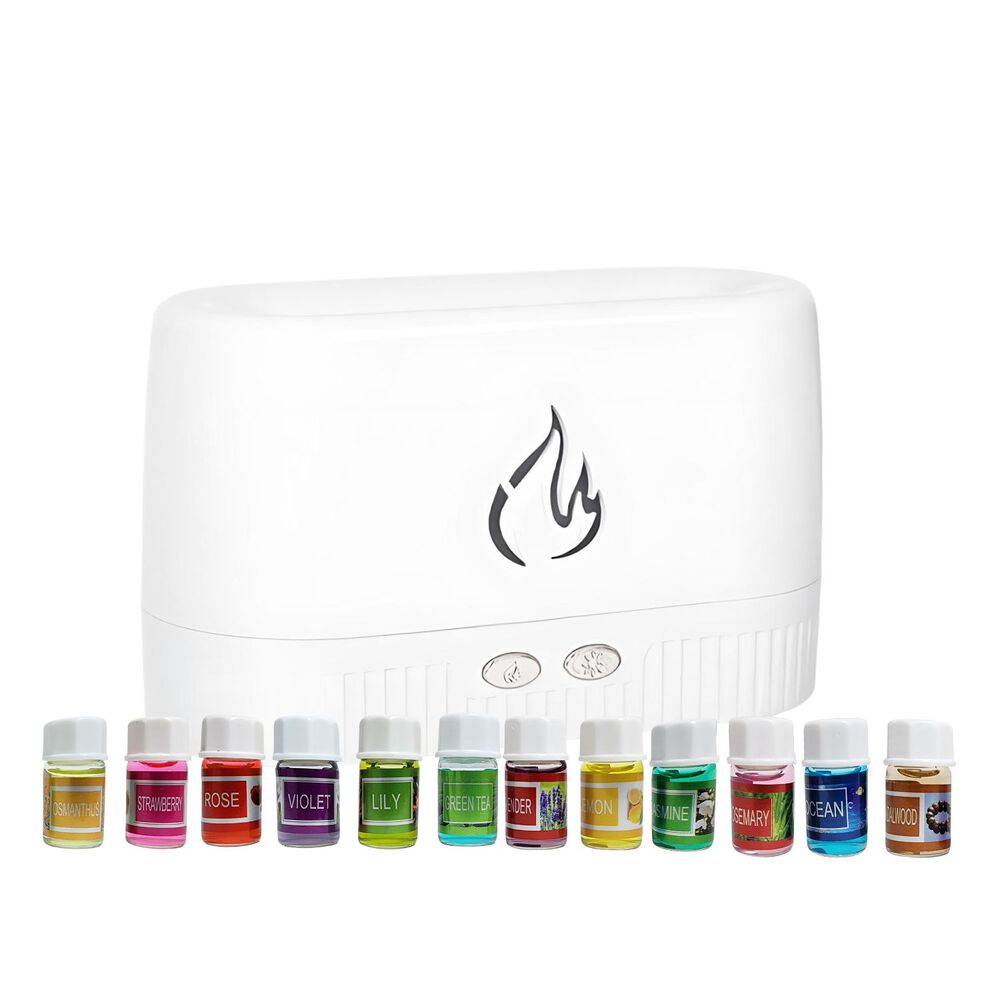 Pack Humidificador Blanco Efecto Llamas + 12 Esencias image number 0.0
