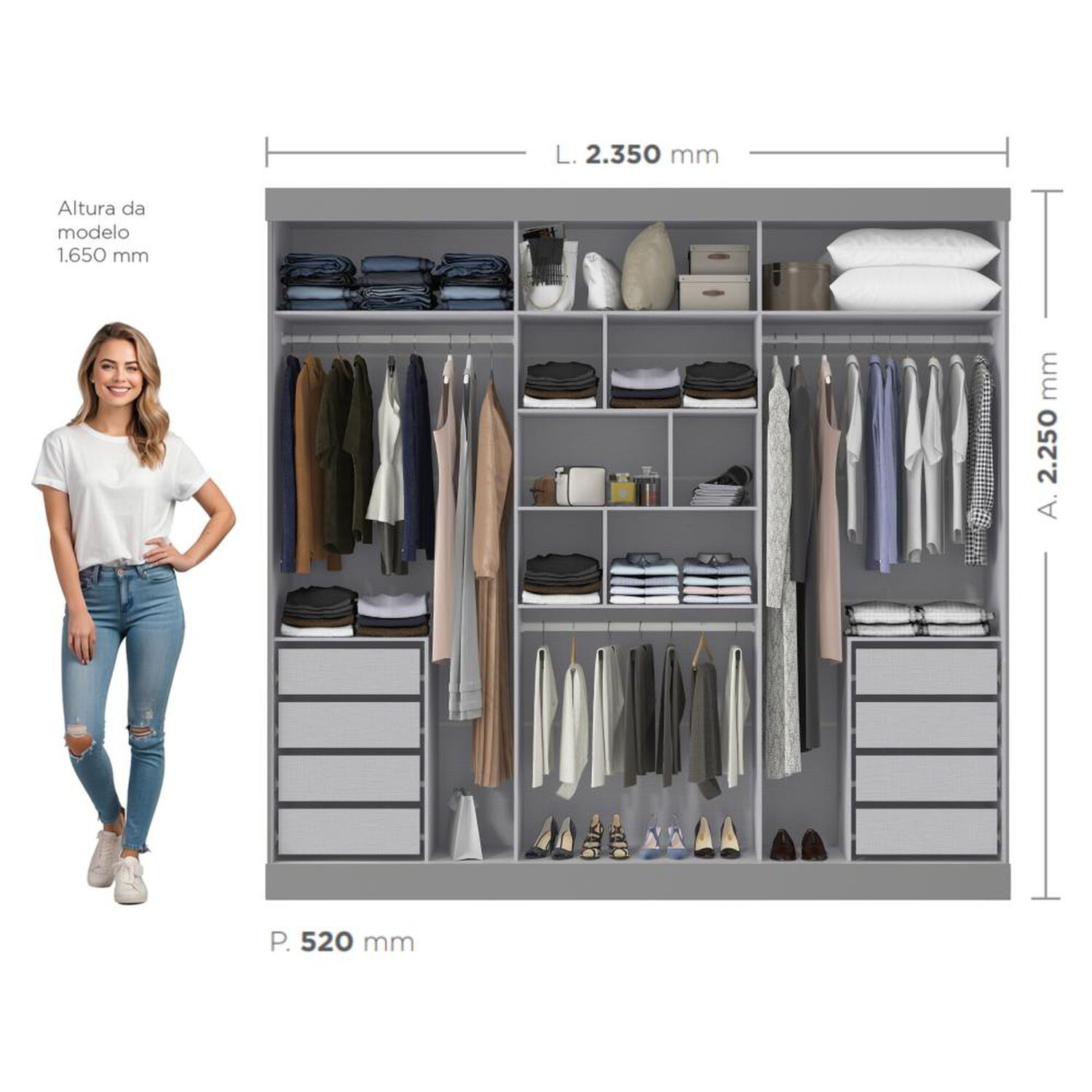 Cl&oacute;set Di Poretti Design Closet Ambar / 3 Puertas / 8 Cajones image number 2.0