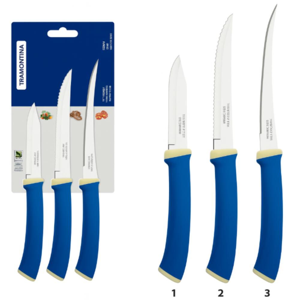 Juego Cuchillos Tramontina Felice 3 Pz Azul Acero Inox Hogar image number 2.0