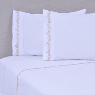 Sabana Bordada 180 Hilos Mashini 2 Plazas Ramas Beige