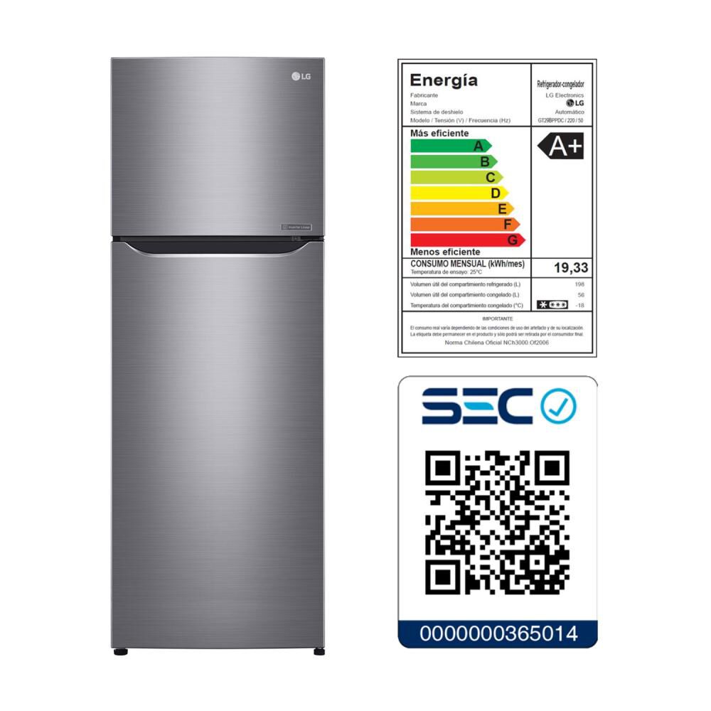 Refrigerador Top Freezer LG GT29BPPK / No Frost / 254 Litros / A+ image number 11.0