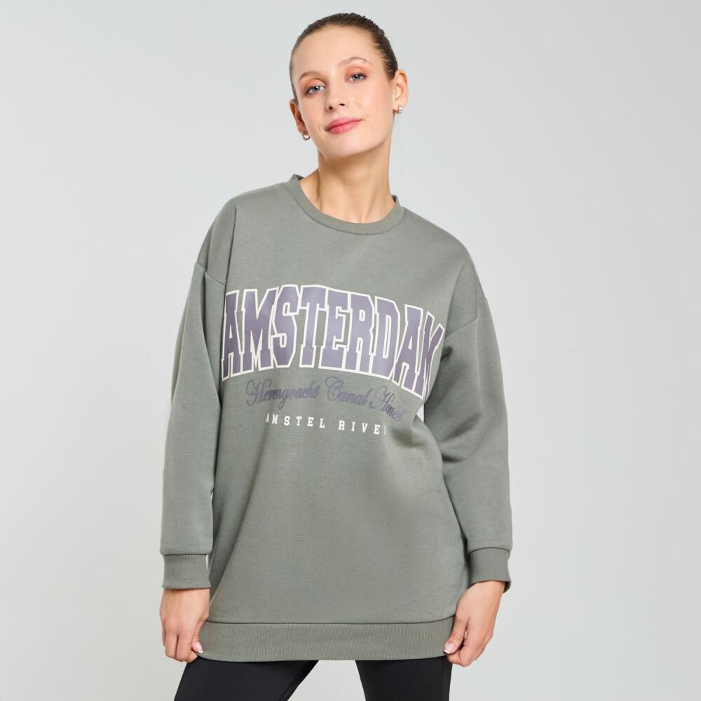 Polerón Deportivo Oversize Cuello Redondo Mujer Wetland image number 0.0