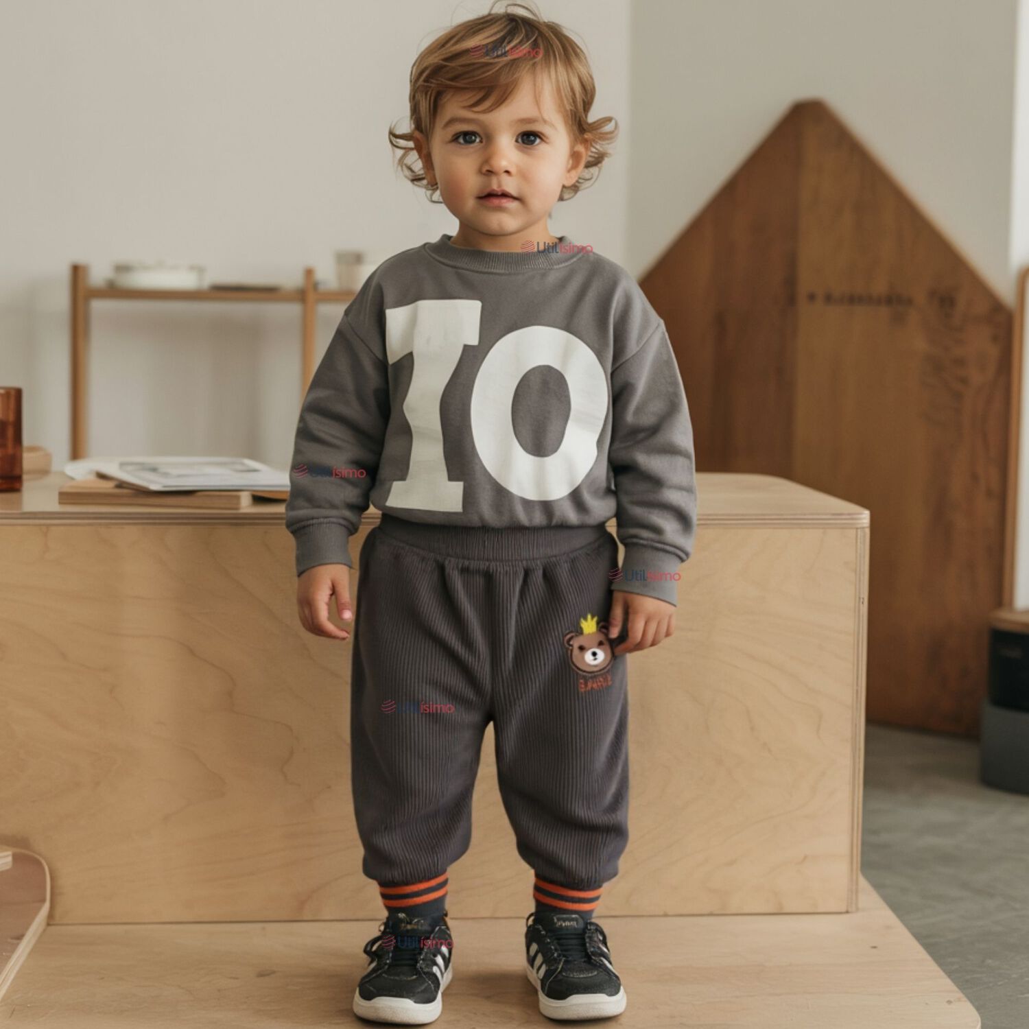 Buzo Cotel&eacute; Beb&eacute; Ni&ntilde;o Forrado En Polar Pantal&oacute;n Gris image number 0.0