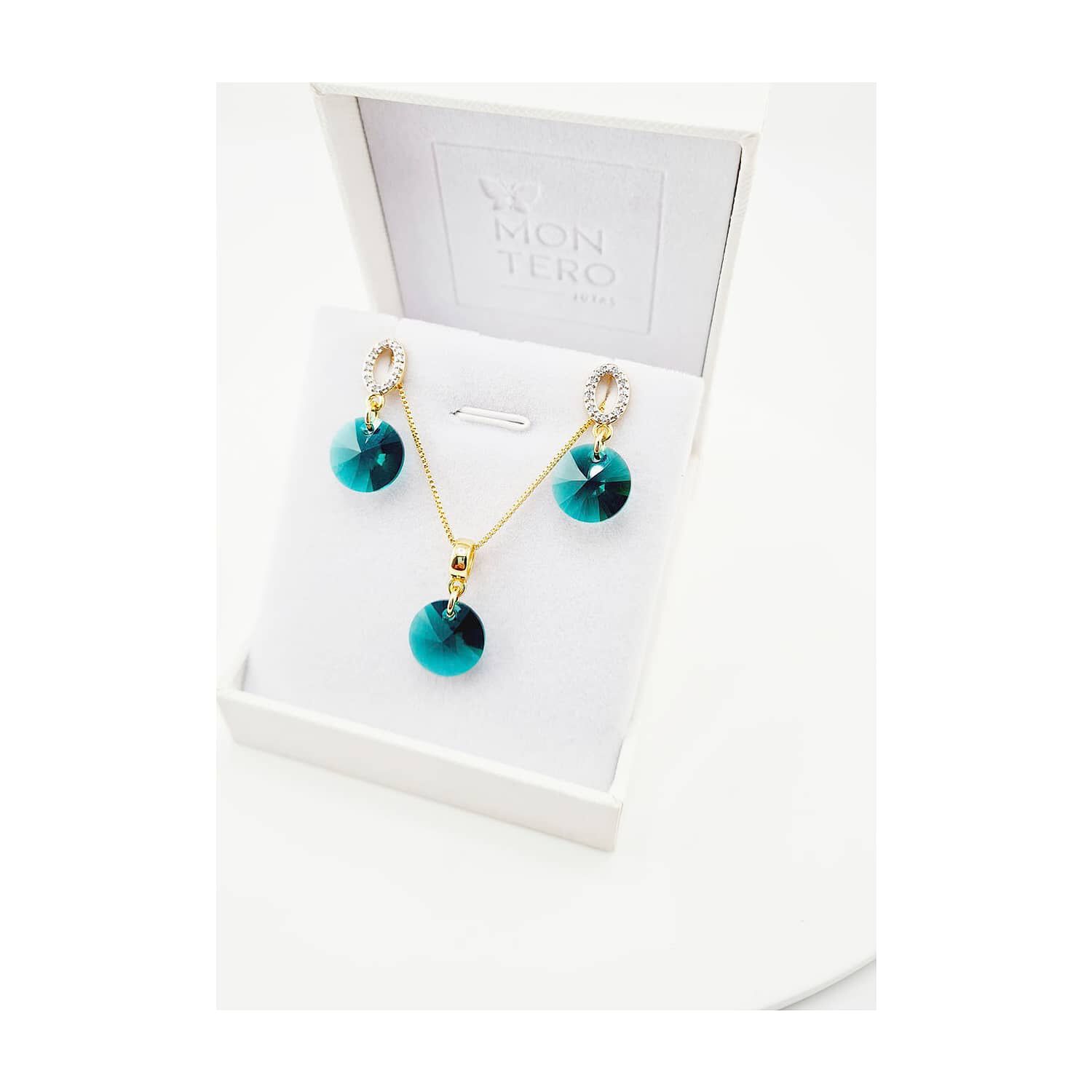 Conjunto Madrid Gold Cristales Genuinos Emerald. image number 4.0