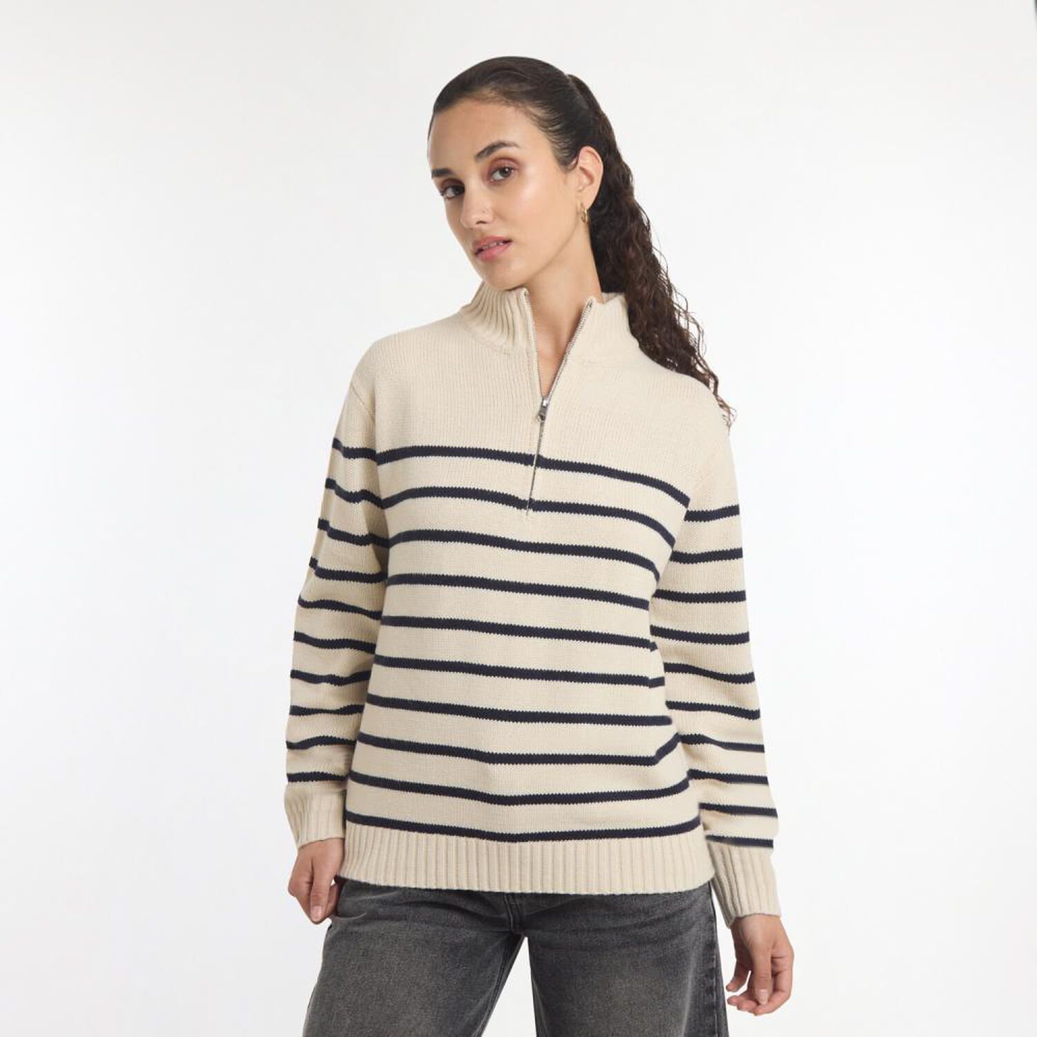Sweater Rayas Manga Larga Cuello Alto Medio Cierre Mujer Freedom image number 2.0