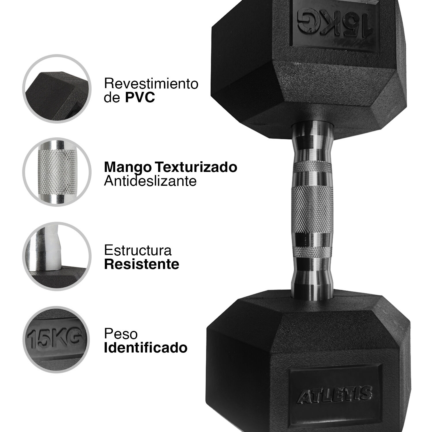 Mancuerna Hexagonal 15 Kg Negro image number 3.0