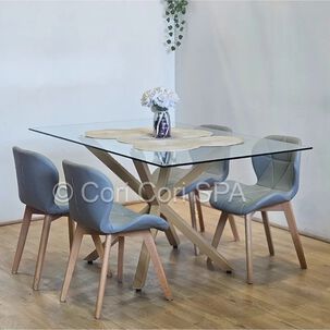 Juego De Comedor Madrid 140x80cms + 4 Sillas Mariposa Ecocuero Wood Gris
