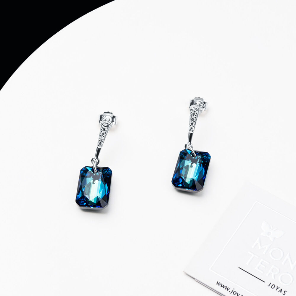 Aros Estefania Plata Italiana 925 Y Cristales Genuinos Bermuda Blue image number 1.0