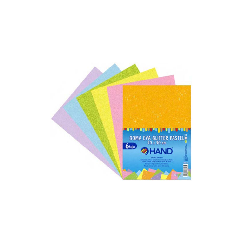 Pack 60 Hojas Goma Eva Glitter Pastel 20x30cms Colores - Ps image number 0.0
