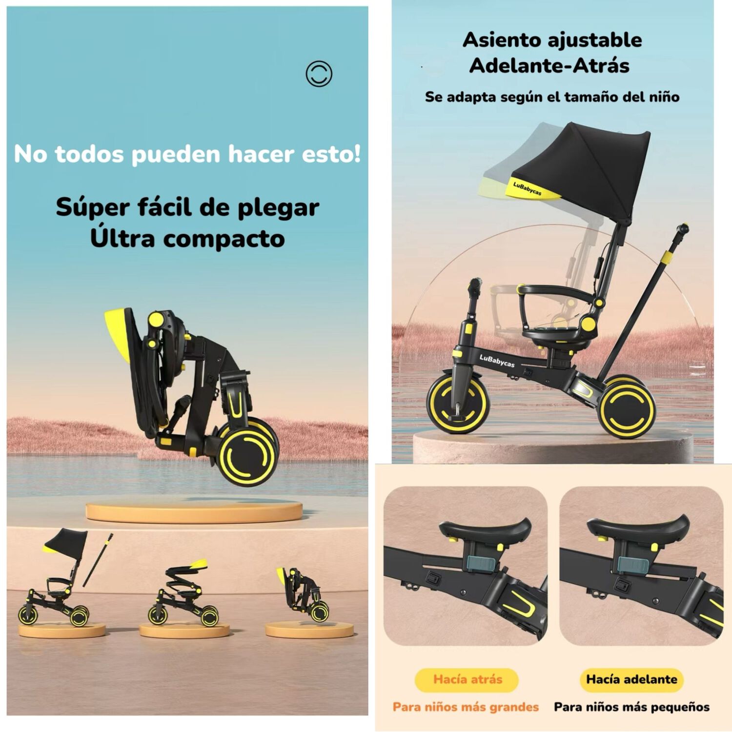 Triciclo Balance Plegable Con Bolso 9 En 1 Lubabycas Rosado image number 12.0