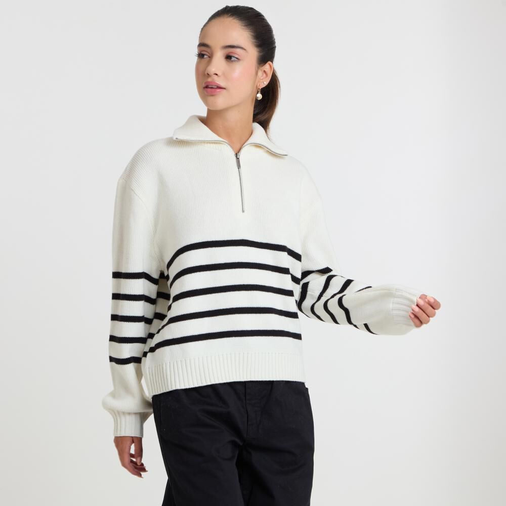 Sweater Regular Manga Larga Cuello Camisero Con Cierre Listado Mujer Freedom image number 2.0