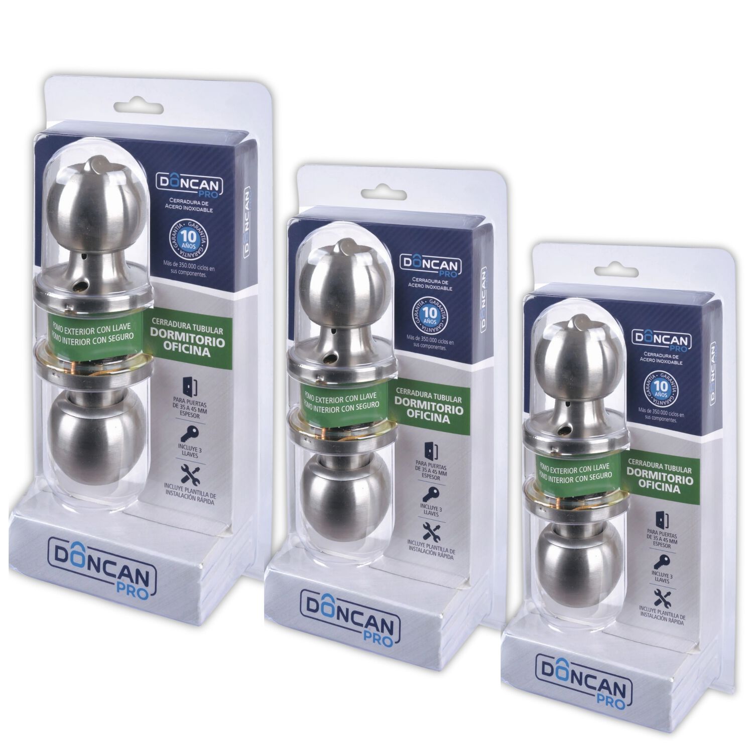 Pack De 3 Cerraduras Dormitorio & Oficina Ac Inox Doncan Pro image number 0.0