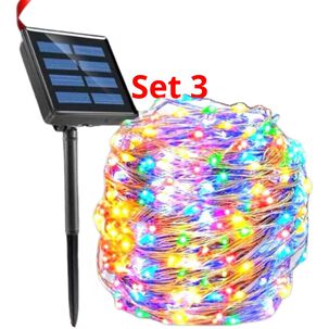 Set 3 Luz Hada Carga Solar 100 Led Luz Multicolor 10 Metros Navideño