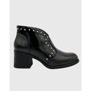 Botin Para Mujer Con Taco Medio Charol Negro