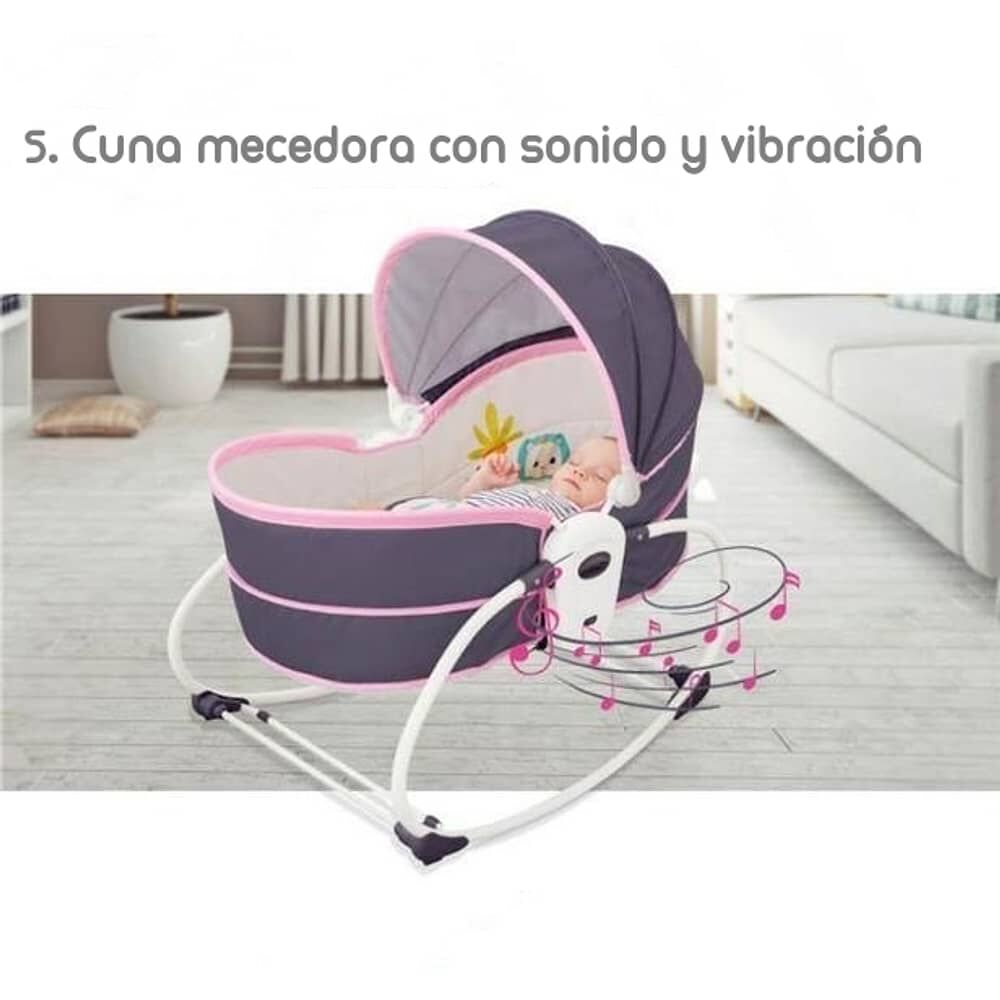 Cuna Mois&eacute;s 5 En 1 Con Vibraci&oacute;n Mosquitero Lubabycas Rosada image number 6.0