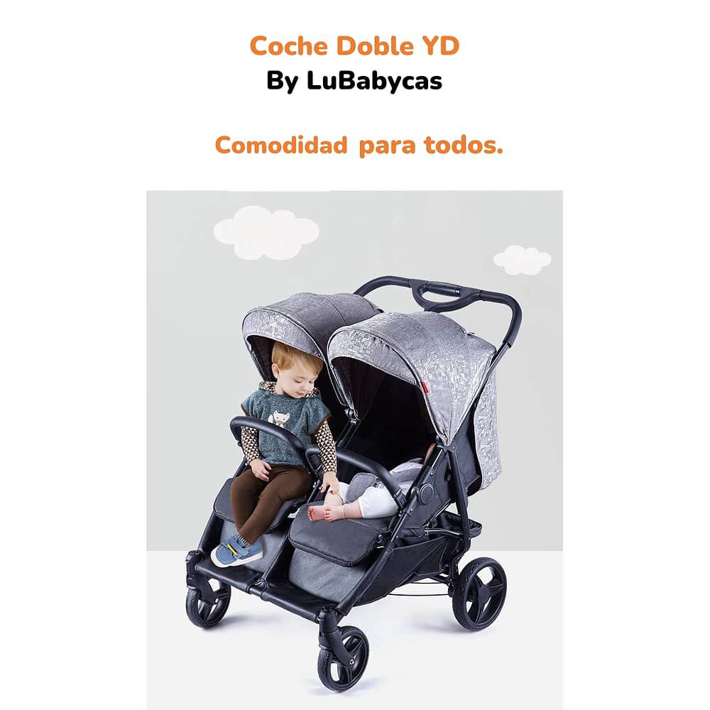 Coche Doble De Paseo Marco Aluminio Liviano Gris Lubabycas image number 3.0