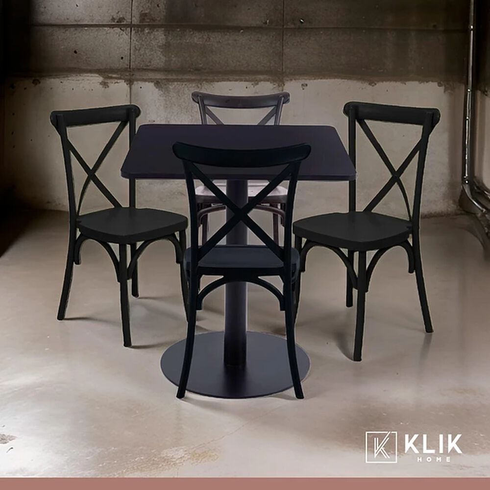 Mesa Restaurant 70x70 Tubo Metal Cubierta Mdf + 4 Sillas Crossback Danubio - Negra image number 1.0