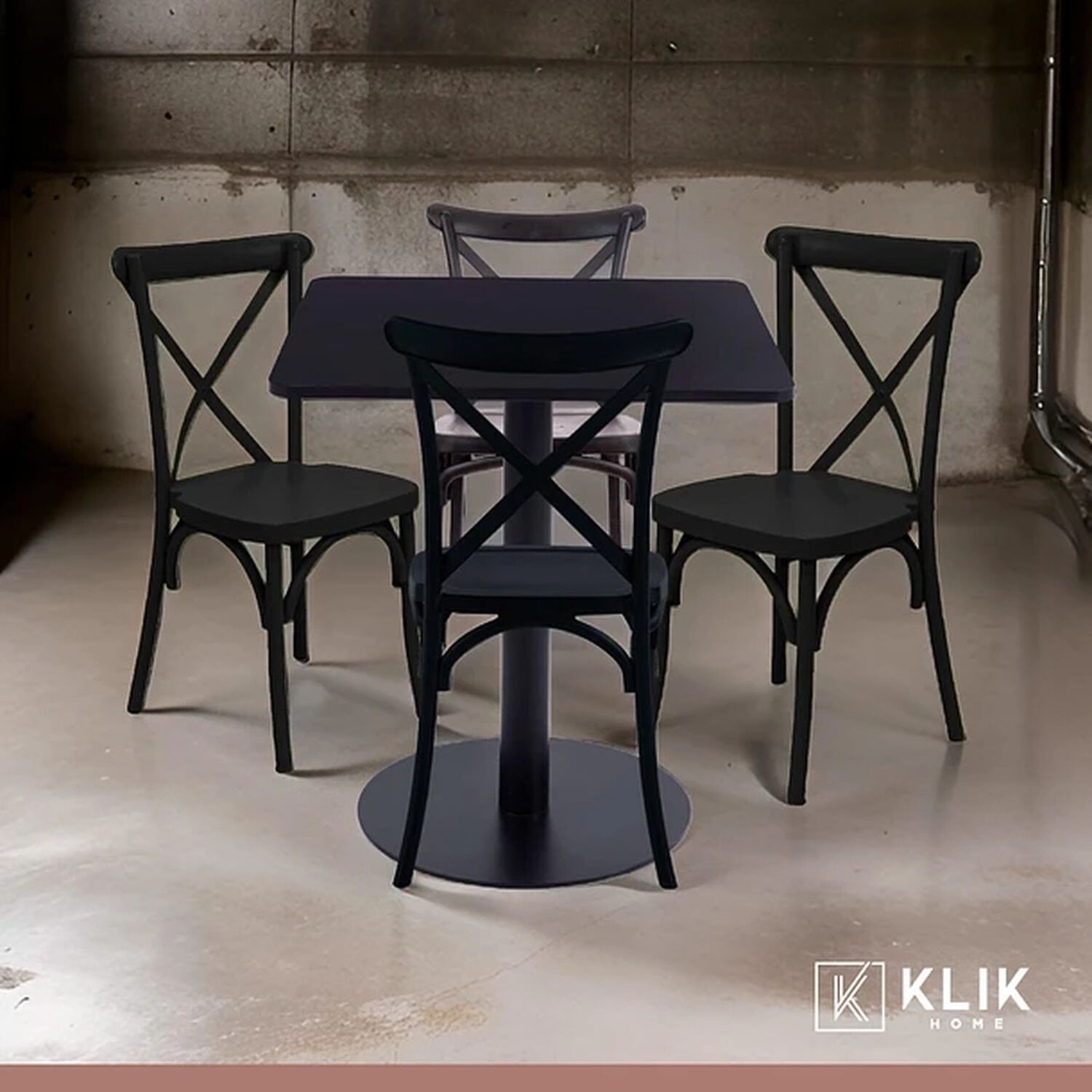 Mesa Restaurant 70x70 Tubo Metal Cubierta Mdf + 4 Sillas Crossback Danubio - Negra image number 1.0