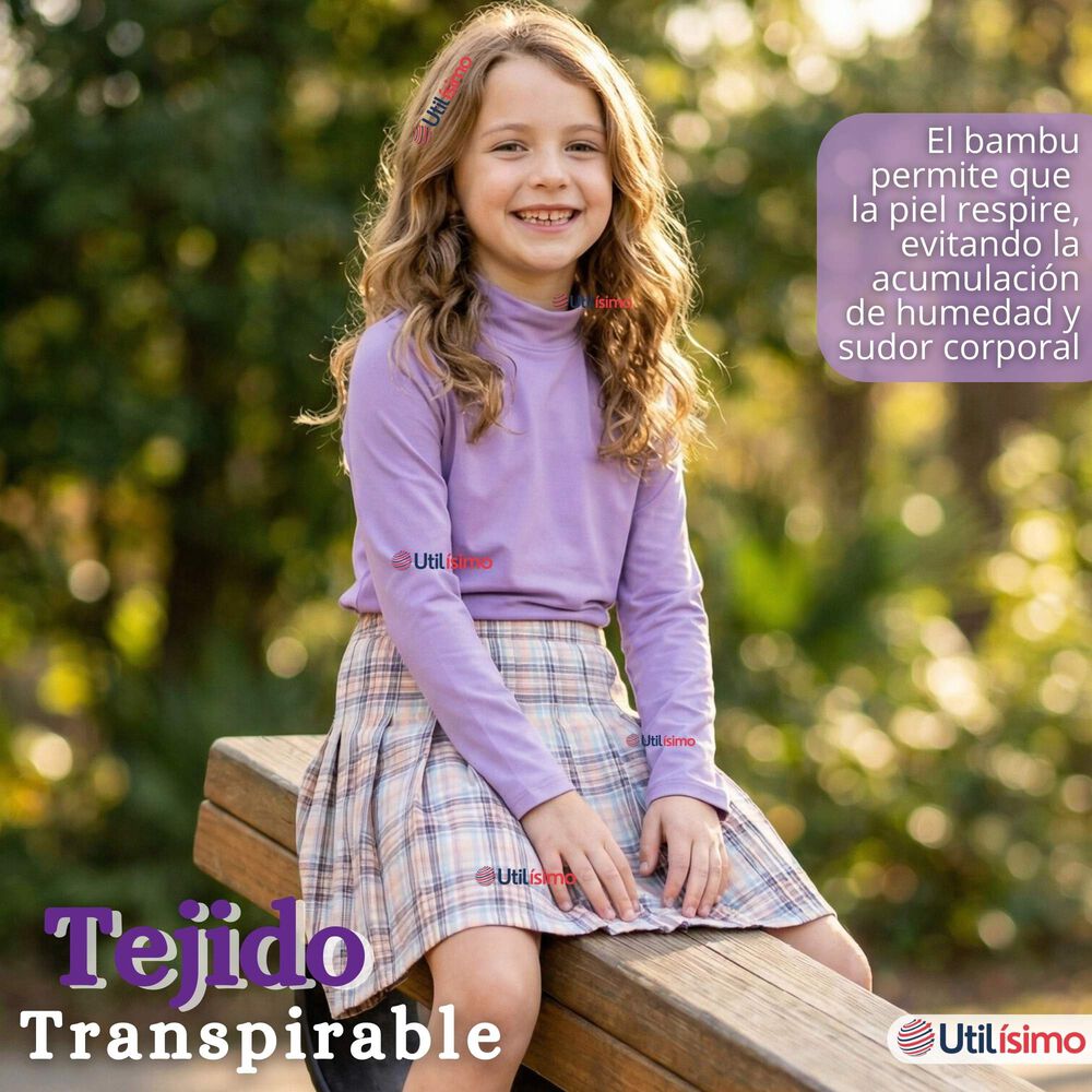 Polera Camiseta Bamb&uacute; Lila Cuello Beatle Primera Capa Manga Larga Ni&ntilde;a image number 6.0