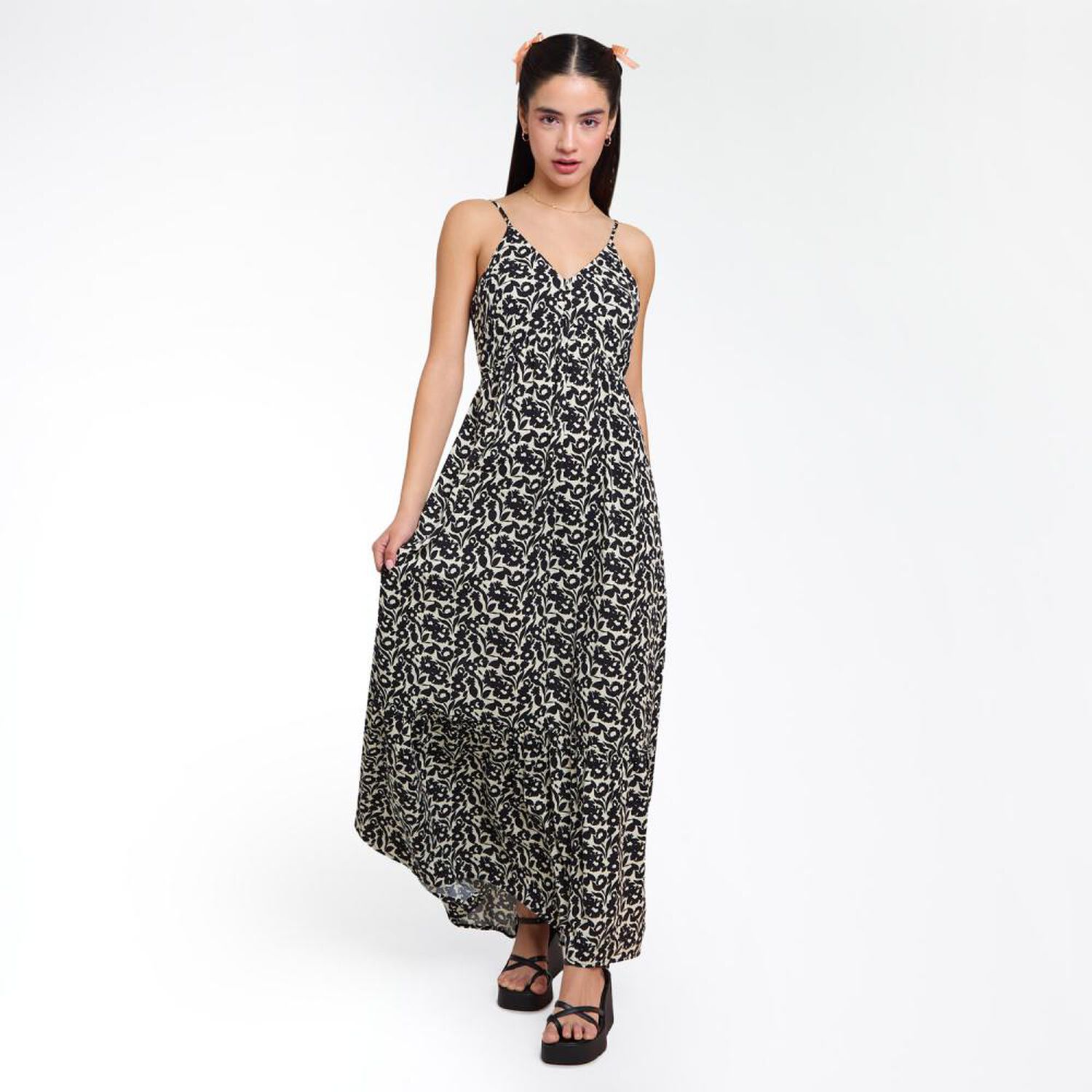 Vestido Largo Estampado Sin Mangas Cuello V Mujer Freedom image number 0.0