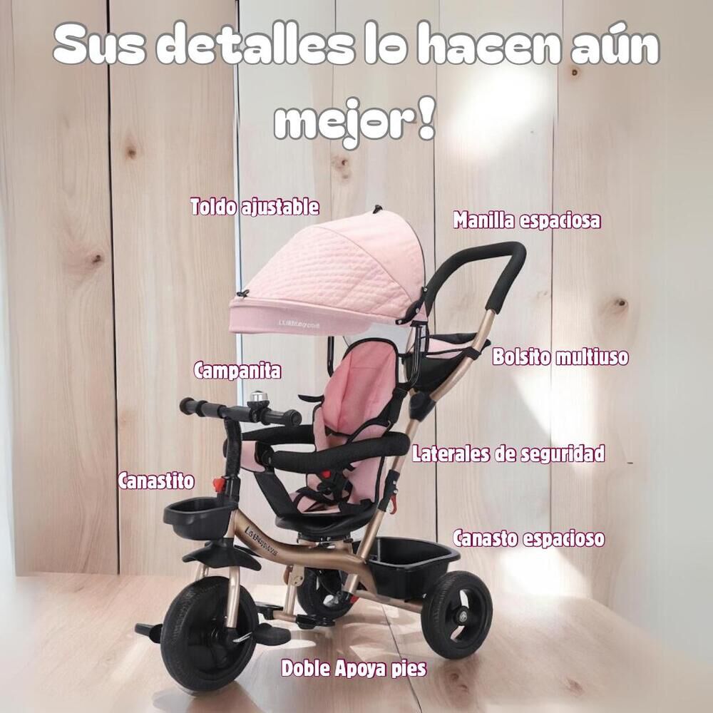 Triciclo 3 En 1 Con Apoya Pies 360&deg;lubabycas Rosado image number 2.0