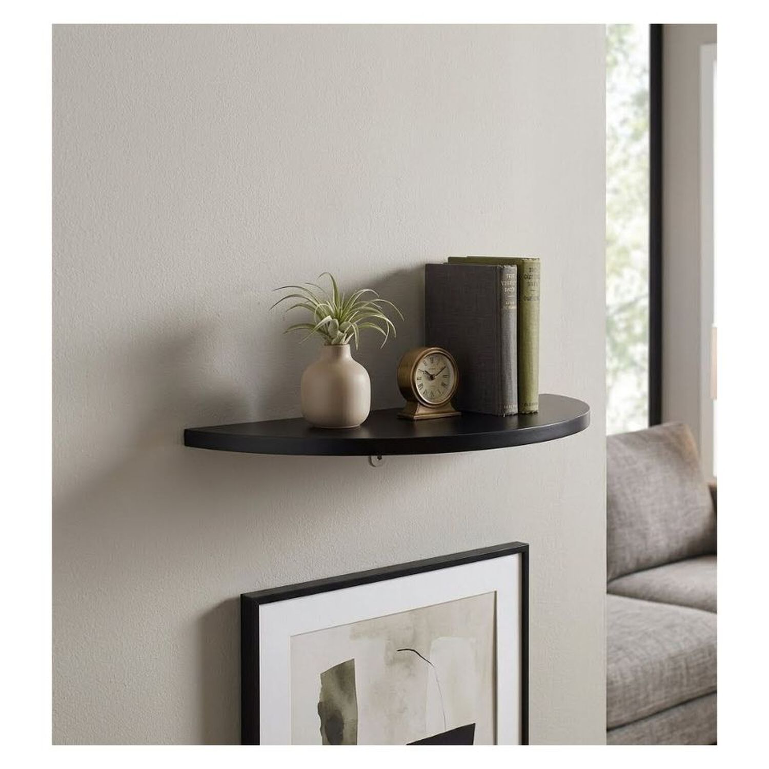 Repisa Flotante Semicircular Moderna Madera Negra 40cm image number 1.0