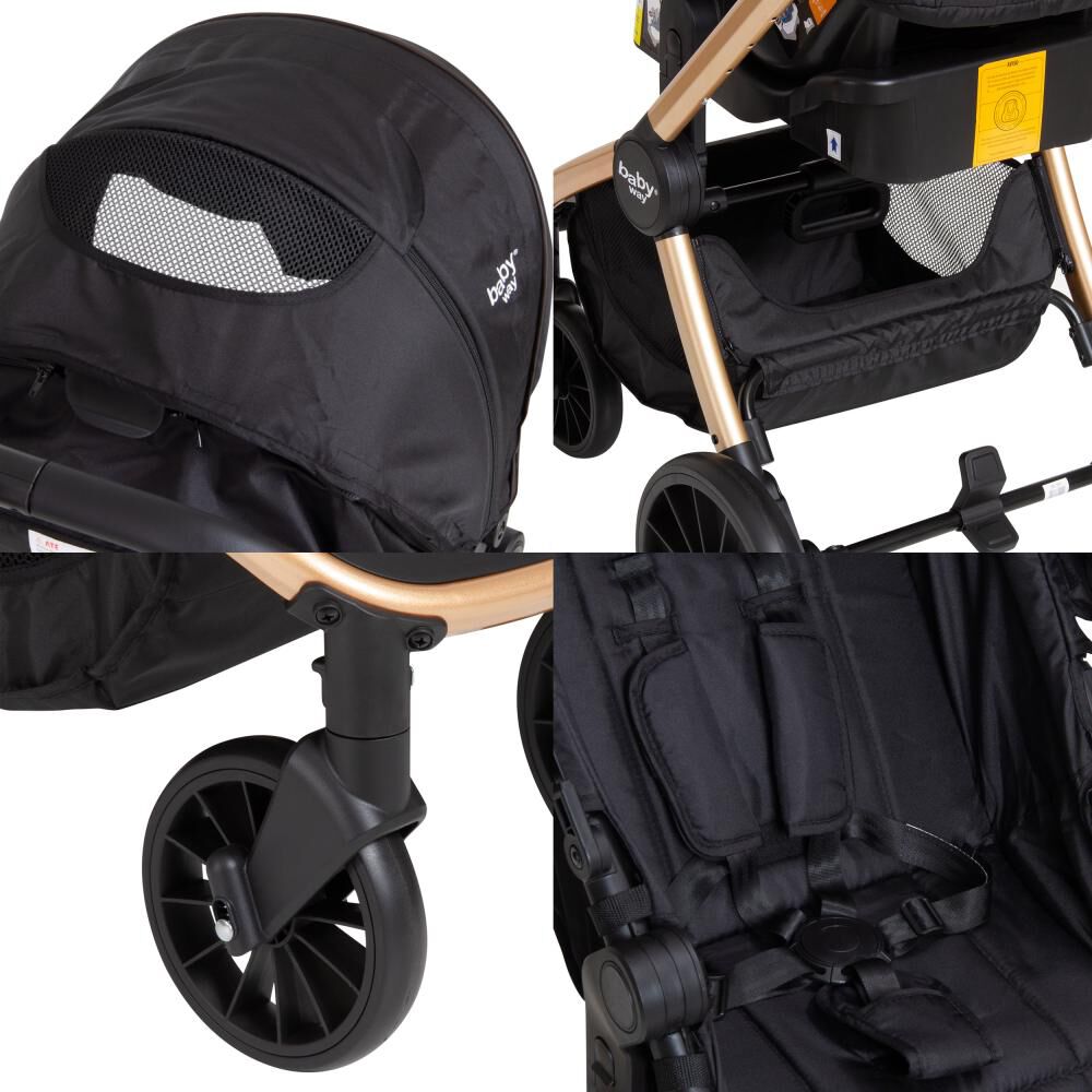 Coche Travel System Baby Way System 3 En 1 Golden Black Con Base image number 5.0