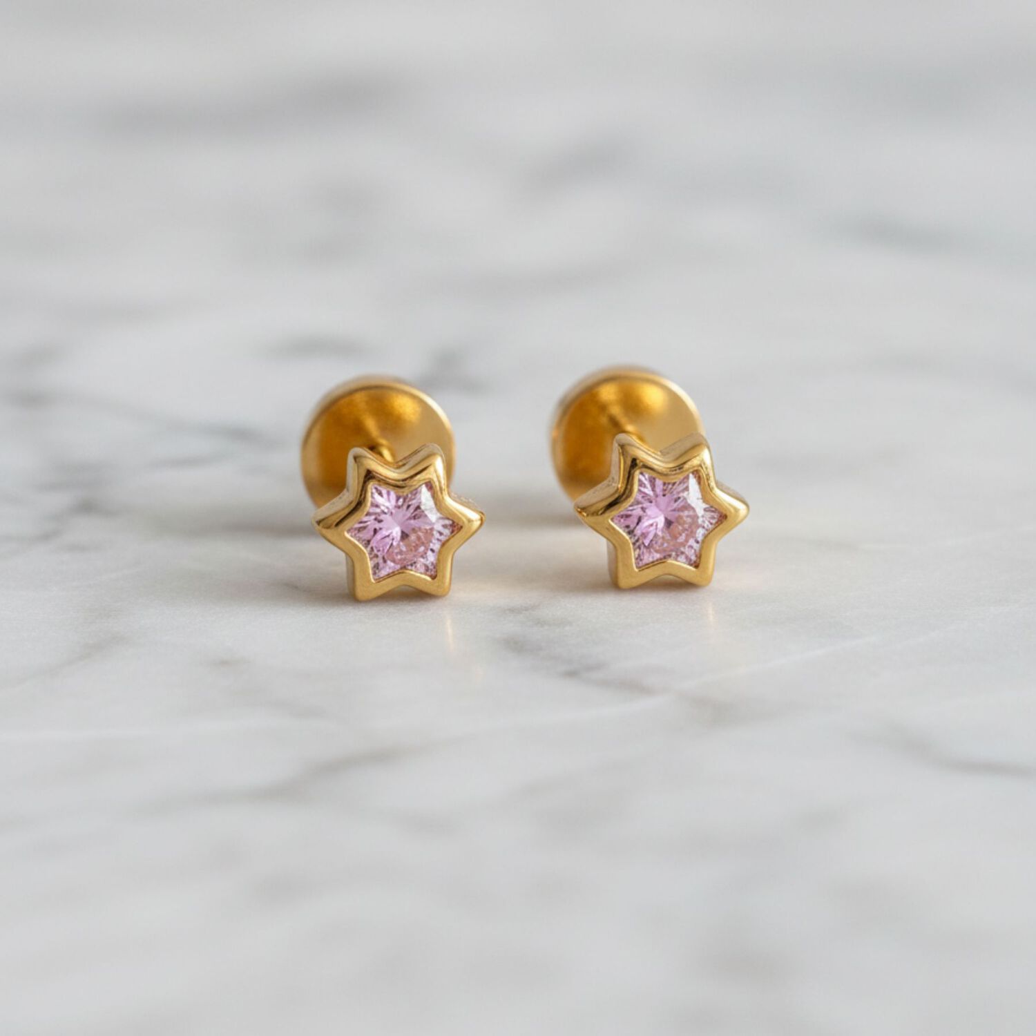Aros Abridores Estrella 6 Puntas 5 Mm Oro 18k Con Circ&oacute;n Y Tope A Presi&oacute;n image number 2.0