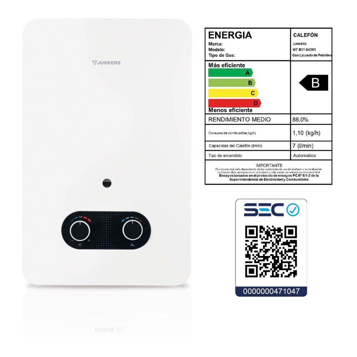 Calefont Junkers Ionizado Hydrobase / Tiro Natural / Gas Natural  / 7 Litros image number 8.0