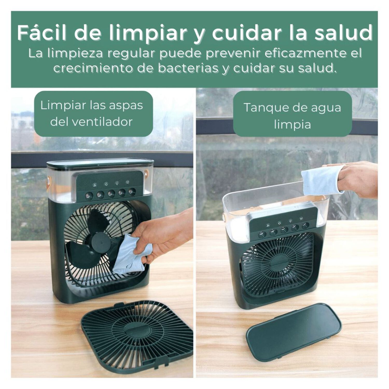 Climatizador Port&aacute;til Fr&iacute;o 4 En 1 Ventilador Humificador Enfriador Lampara Led 220v Usb Verde image number 4.0