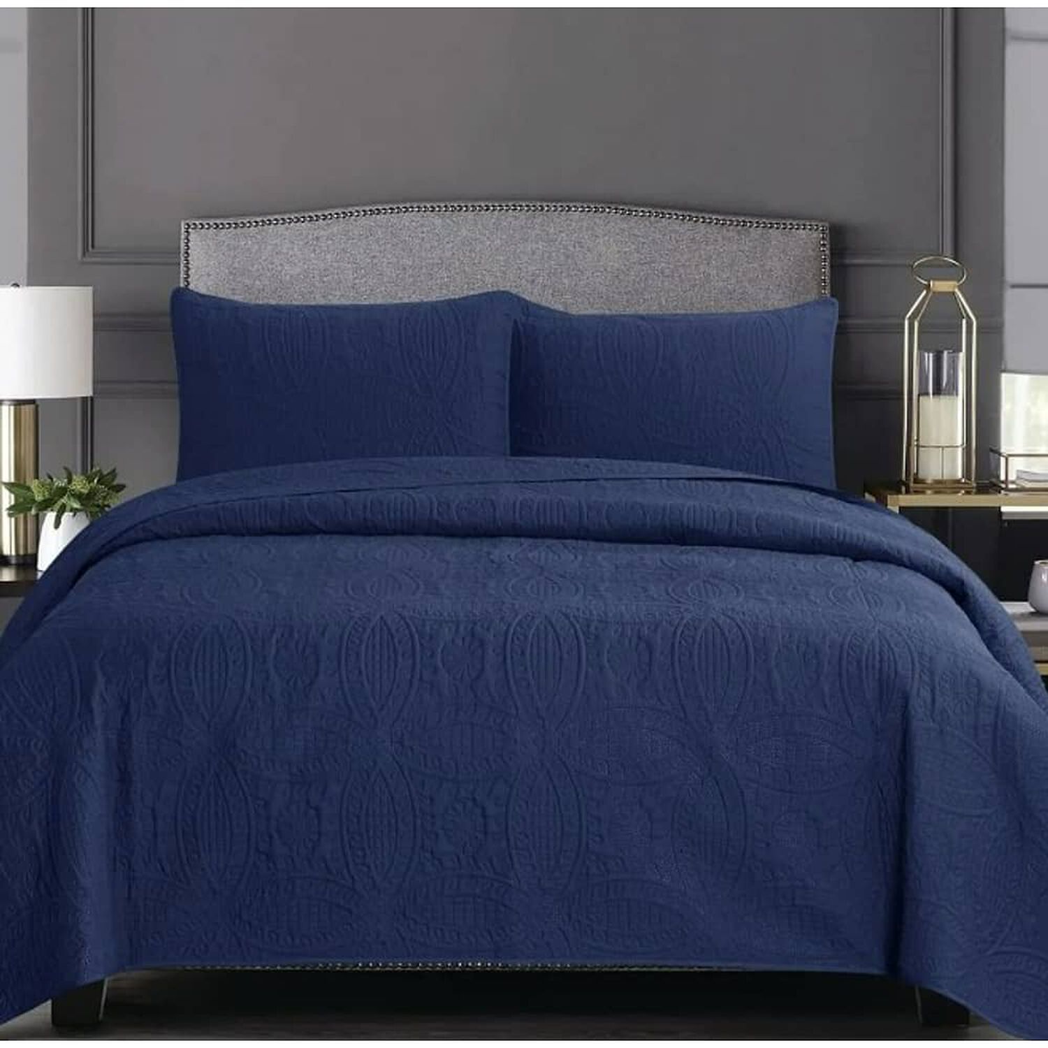 Cubrecama Quilt Reversible 264x228cm King + 2 Funda Almohada Azul. image number 0.0