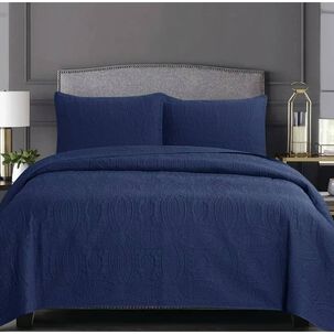 Cubrecama Quilt Reversible 264x228cm King + 2 Funda Almohada Azul.