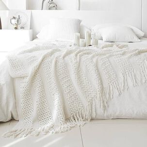 Manta Encaje De Lana Gruesa Tejida A Mano Premium 150x230cm Blanco