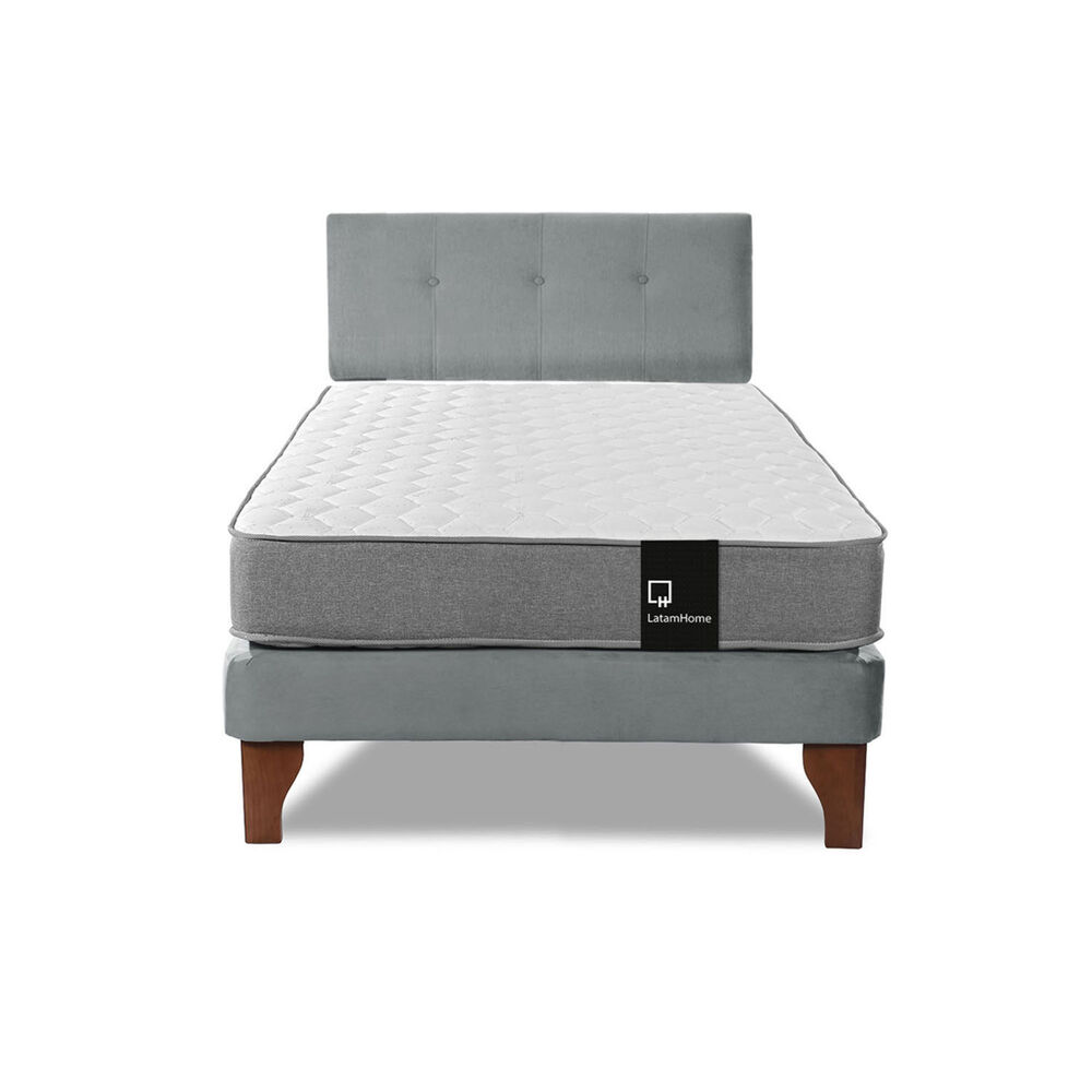Cama Europea Zen Best 1.5 Plaza Tela Velvet Gris + Respaldo image number 2.0