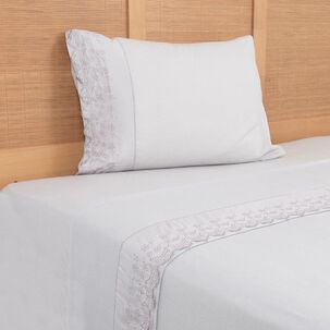 Sabana Polar Lisa Broderie 1.5 Plazas Gris