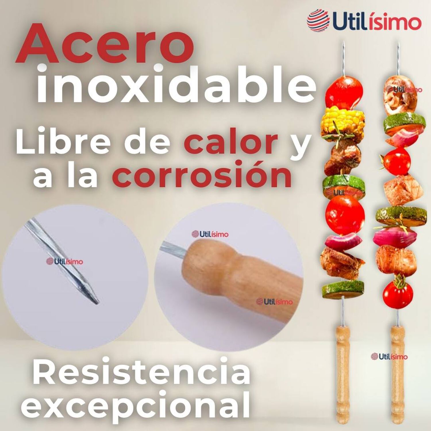 Pack 12 Pinchos De 40cm Para Anticuchos Brochetas Asados Mango De Madera image number 7.0